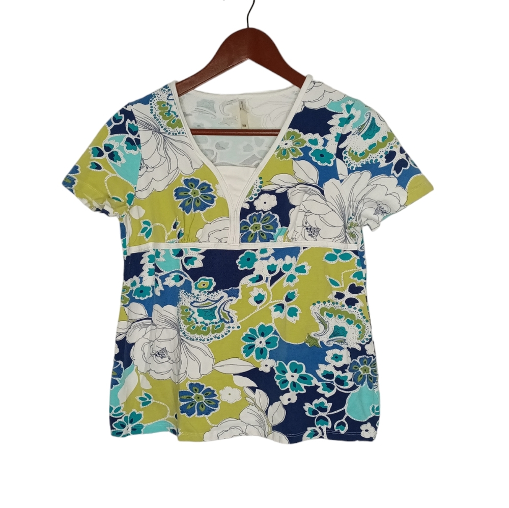 White Stag Floral Short Sleeve Stretchy V-Neck Tee